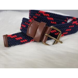 Gap Red Navy‎ Blue Braided Belt Leather Buckle S Country Western Mesh Woven Golf